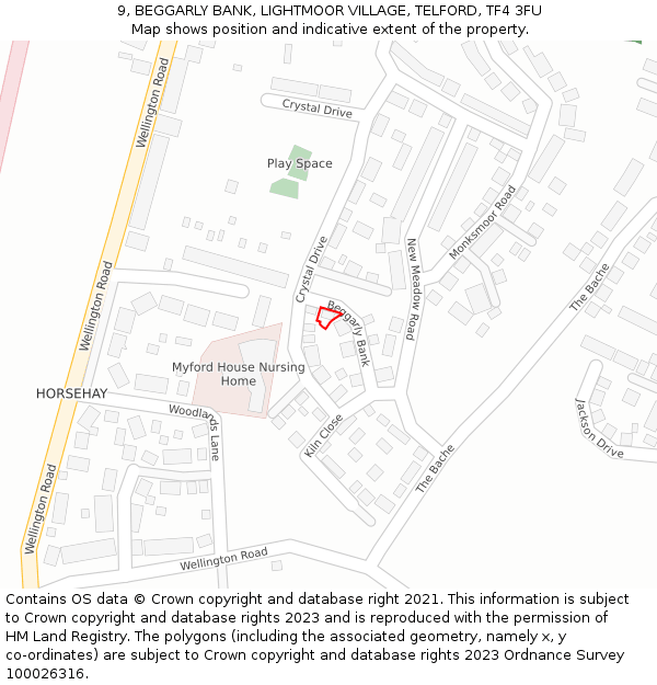 9, BEGGARLY BANK, LIGHTMOOR VILLAGE, TELFORD, TF4 3FU: Location map and indicative extent of plot