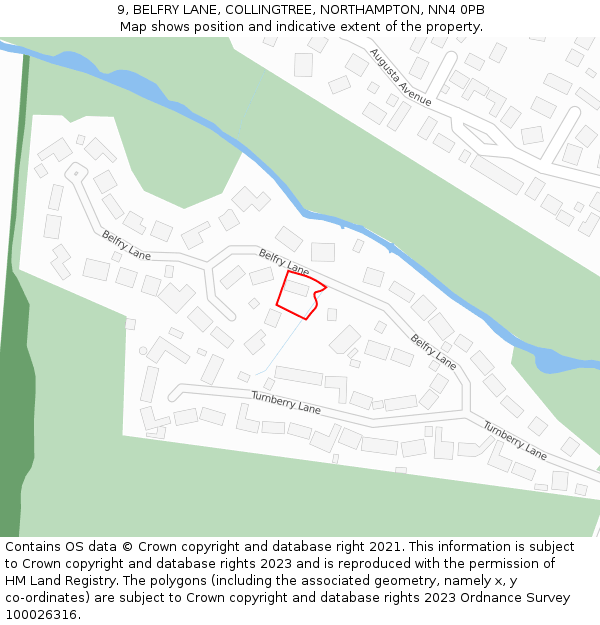 9, BELFRY LANE, COLLINGTREE, NORTHAMPTON, NN4 0PB: Location map and indicative extent of plot