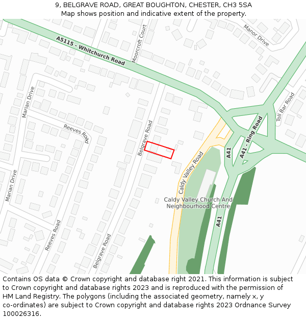 9, BELGRAVE ROAD, GREAT BOUGHTON, CHESTER, CH3 5SA: Location map and indicative extent of plot