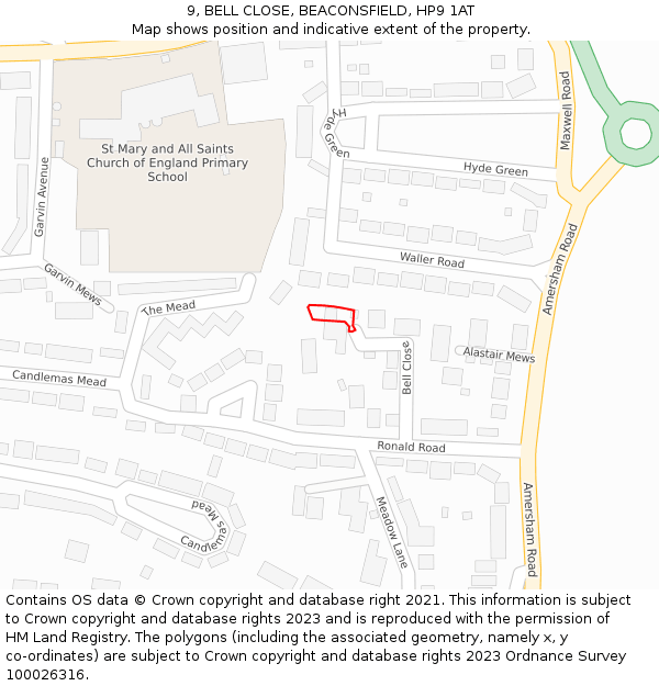 9, BELL CLOSE, BEACONSFIELD, HP9 1AT: Location map and indicative extent of plot