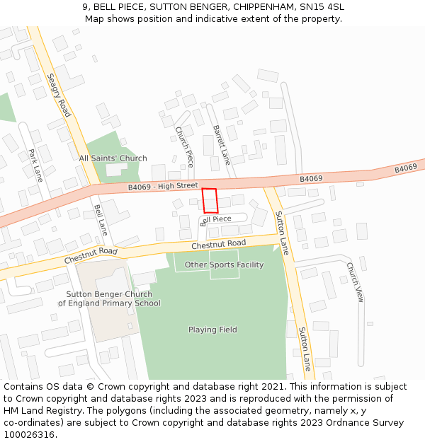 9, BELL PIECE, SUTTON BENGER, CHIPPENHAM, SN15 4SL: Location map and indicative extent of plot