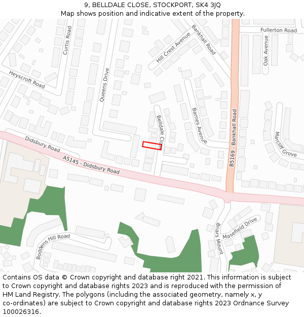 9, BELLDALE CLOSE, STOCKPORT, SK4 3JQ: Location map and indicative extent of plot