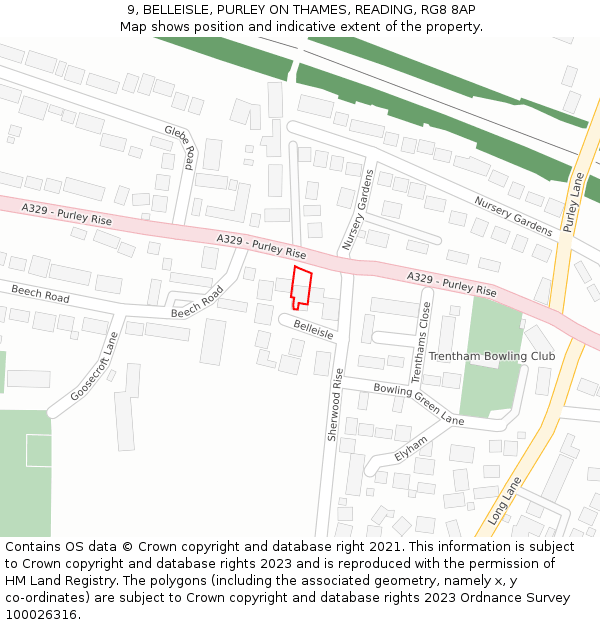 9, BELLEISLE, PURLEY ON THAMES, READING, RG8 8AP: Location map and indicative extent of plot