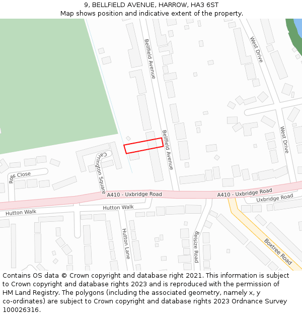 9, BELLFIELD AVENUE, HARROW, HA3 6ST: Location map and indicative extent of plot