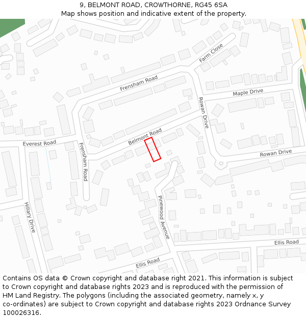 9, BELMONT ROAD, CROWTHORNE, RG45 6SA: Location map and indicative extent of plot