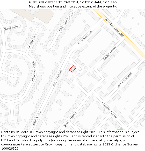 9, BELPER CRESCENT, CARLTON, NOTTINGHAM, NG4 3RQ: Location map and indicative extent of plot