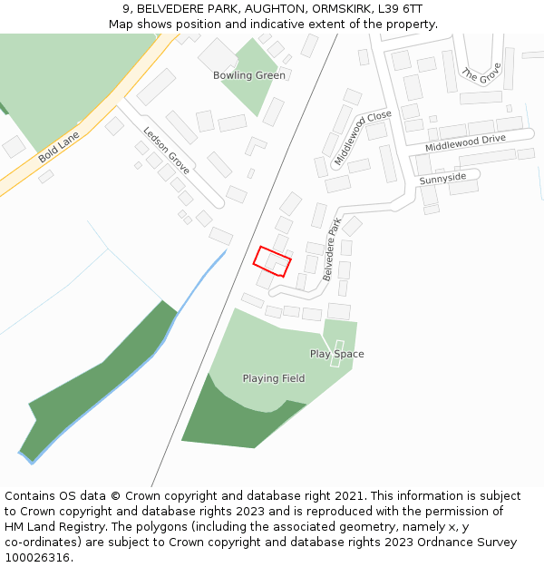 9, BELVEDERE PARK, AUGHTON, ORMSKIRK, L39 6TT: Location map and indicative extent of plot
