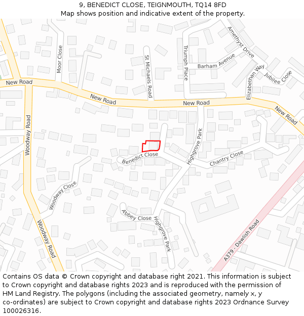 9, BENEDICT CLOSE, TEIGNMOUTH, TQ14 8FD: Location map and indicative extent of plot