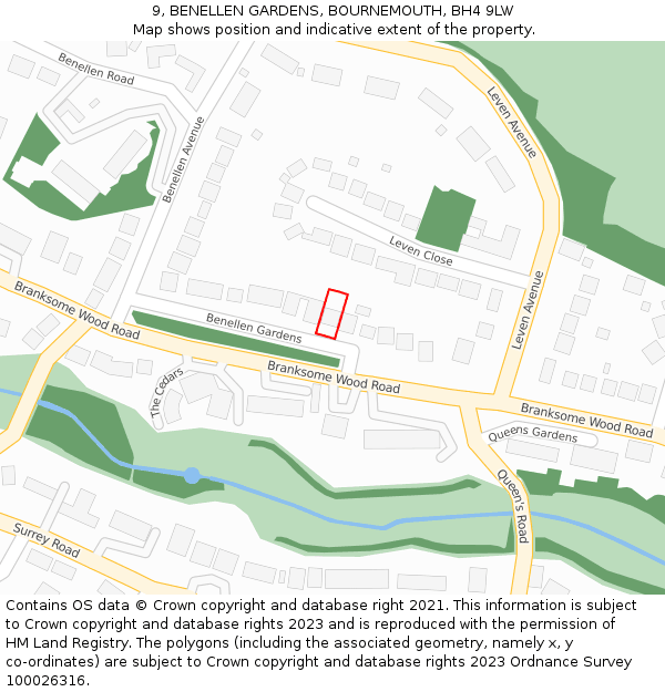 9, BENELLEN GARDENS, BOURNEMOUTH, BH4 9LW: Location map and indicative extent of plot