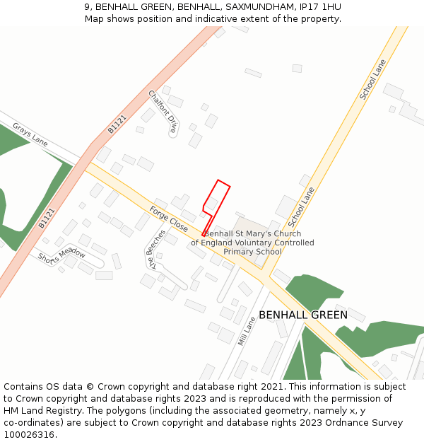 9, BENHALL GREEN, BENHALL, SAXMUNDHAM, IP17 1HU: Location map and indicative extent of plot