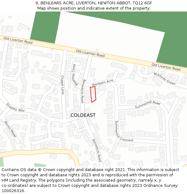 9, BENLEARS ACRE, LIVERTON, NEWTON ABBOT, TQ12 6GF: Location map and indicative extent of plot