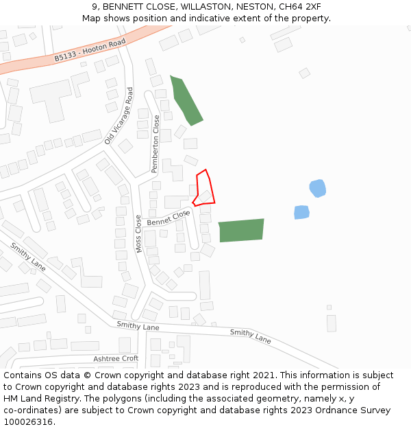 9, BENNETT CLOSE, WILLASTON, NESTON, CH64 2XF: Location map and indicative extent of plot