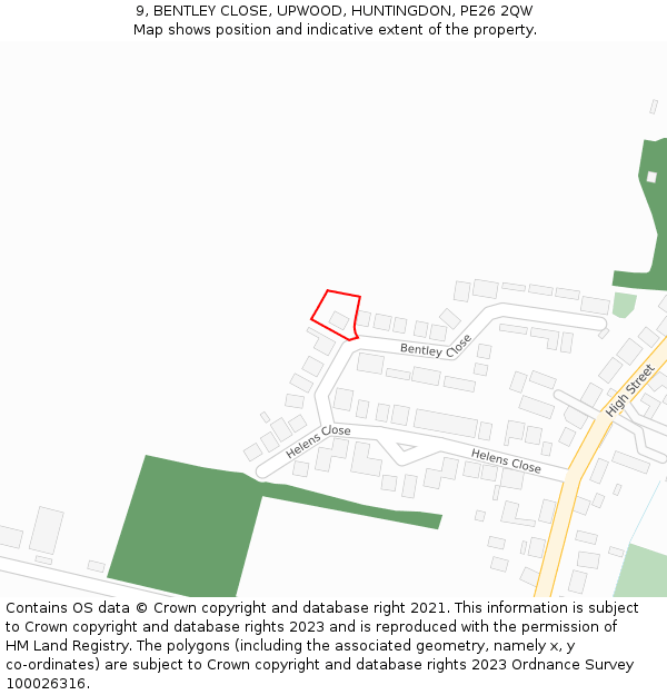 9, BENTLEY CLOSE, UPWOOD, HUNTINGDON, PE26 2QW: Location map and indicative extent of plot