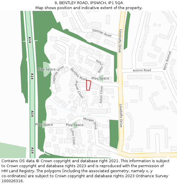 9, BENTLEY ROAD, IPSWICH, IP1 5QA: Location map and indicative extent of plot