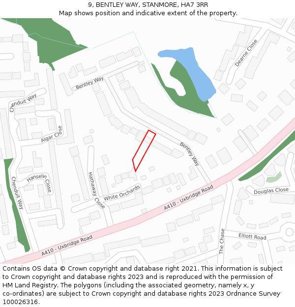 9, BENTLEY WAY, STANMORE, HA7 3RR: Location map and indicative extent of plot