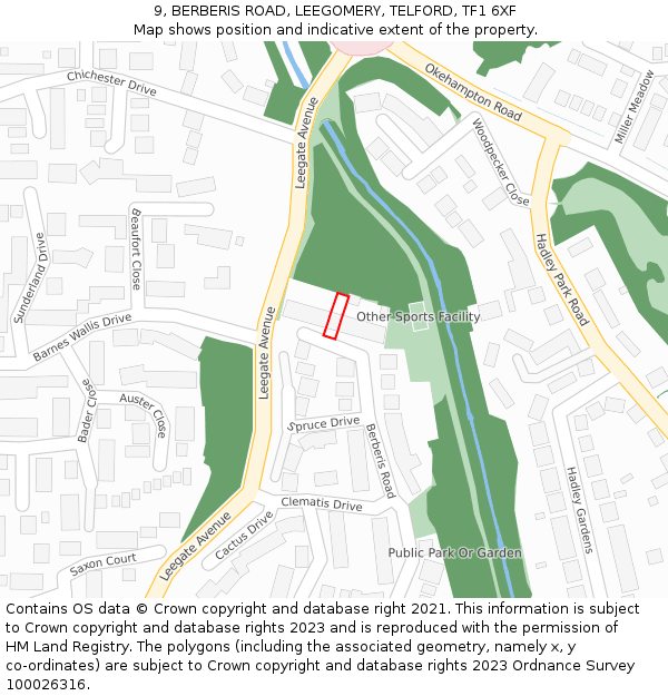 9, BERBERIS ROAD, LEEGOMERY, TELFORD, TF1 6XF: Location map and indicative extent of plot