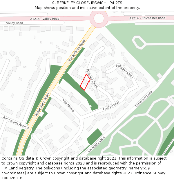 9, BERKELEY CLOSE, IPSWICH, IP4 2TS: Location map and indicative extent of plot