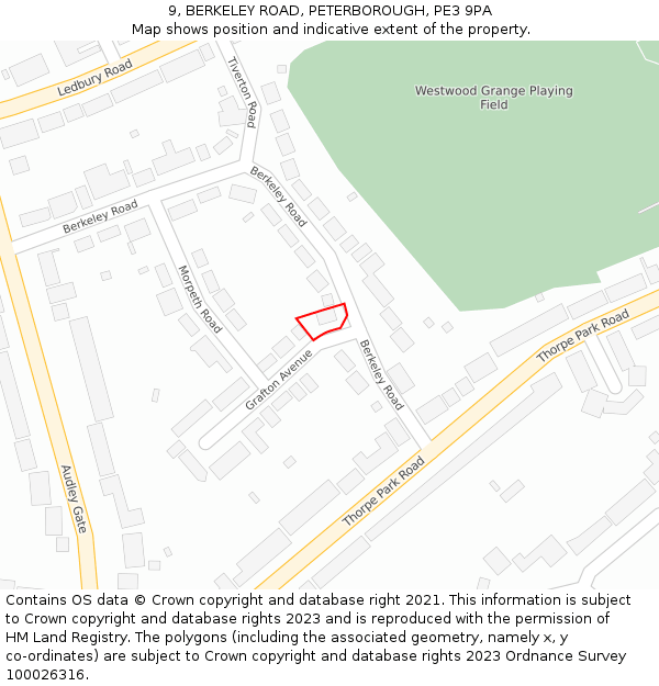 9, BERKELEY ROAD, PETERBOROUGH, PE3 9PA: Location map and indicative extent of plot