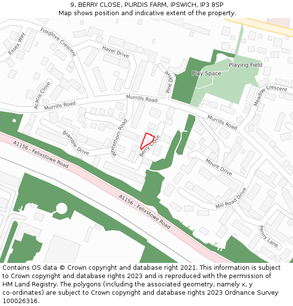 9, BERRY CLOSE, PURDIS FARM, IPSWICH, IP3 8SP: Location map and indicative extent of plot