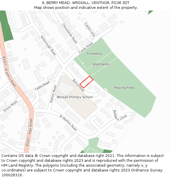 9, BERRY MEAD, WROXALL, VENTNOR, PO38 3DT: Location map and indicative extent of plot
