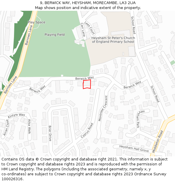 9, BERWICK WAY, HEYSHAM, MORECAMBE, LA3 2UA: Location map and indicative extent of plot