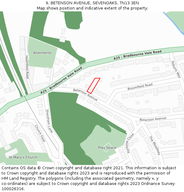 9, BETENSON AVENUE, SEVENOAKS, TN13 3EN: Location map and indicative extent of plot
