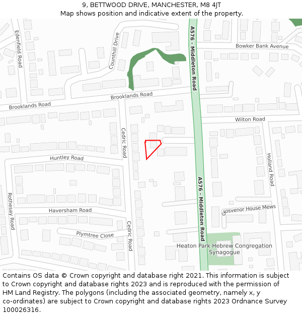 9, BETTWOOD DRIVE, MANCHESTER, M8 4JT: Location map and indicative extent of plot