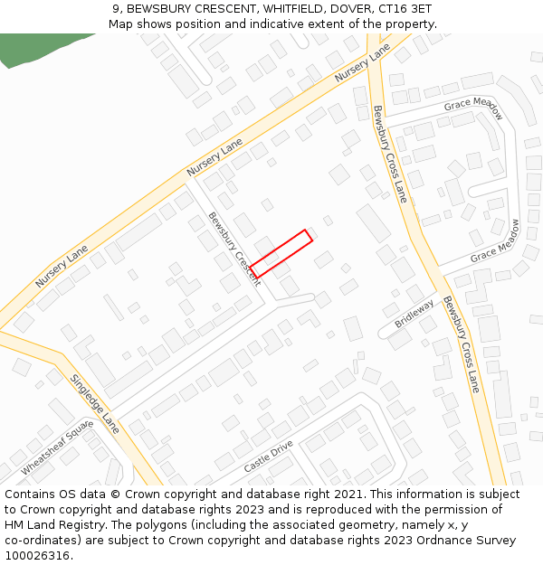 9, BEWSBURY CRESCENT, WHITFIELD, DOVER, CT16 3ET: Location map and indicative extent of plot