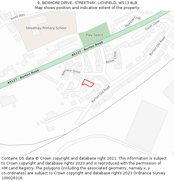 9, BEXMORE DRIVE, STREETHAY, LICHFIELD, WS13 8LB: Location map and indicative extent of plot