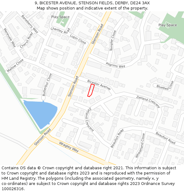 9, BICESTER AVENUE, STENSON FIELDS, DERBY, DE24 3AX: Location map and indicative extent of plot