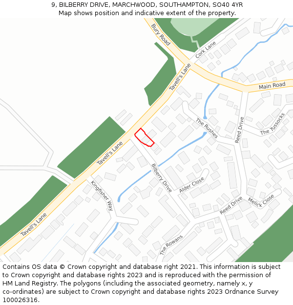 9, BILBERRY DRIVE, MARCHWOOD, SOUTHAMPTON, SO40 4YR: Location map and indicative extent of plot