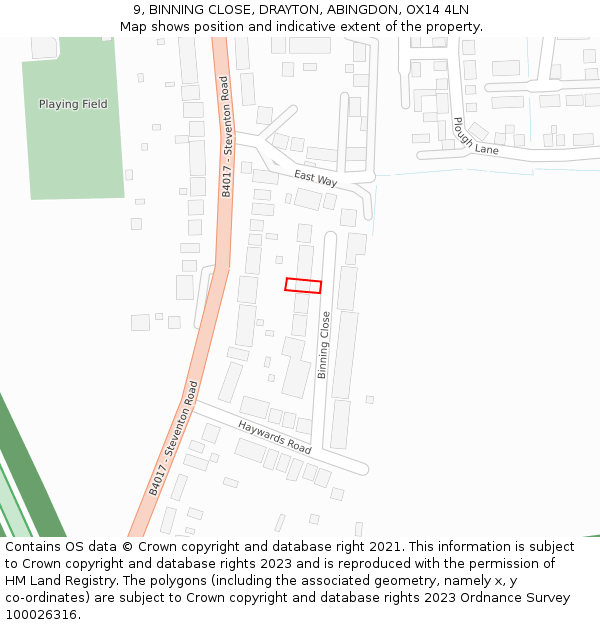 9, BINNING CLOSE, DRAYTON, ABINGDON, OX14 4LN: Location map and indicative extent of plot