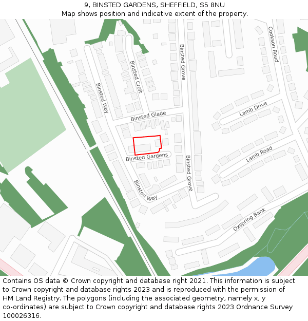 9, BINSTED GARDENS, SHEFFIELD, S5 8NU: Location map and indicative extent of plot