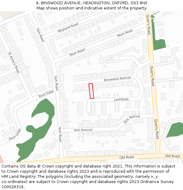 9, BINSWOOD AVENUE, HEADINGTON, OXFORD, OX3 8NY: Location map and indicative extent of plot