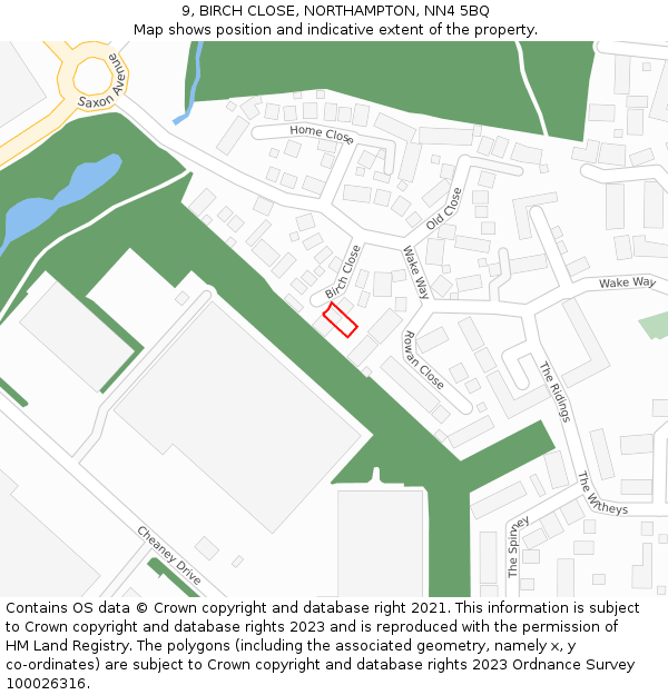 9, BIRCH CLOSE, NORTHAMPTON, NN4 5BQ: Location map and indicative extent of plot