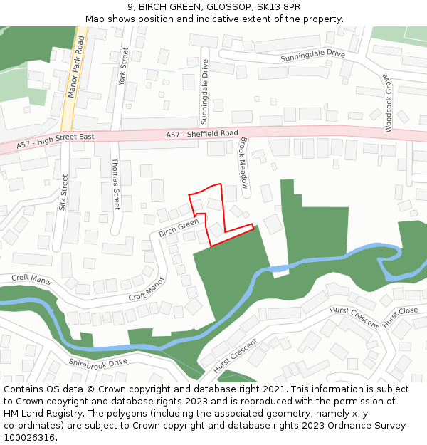 9, BIRCH GREEN, GLOSSOP, SK13 8PR: Location map and indicative extent of plot