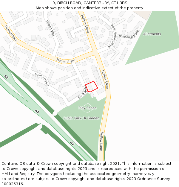 9, BIRCH ROAD, CANTERBURY, CT1 3BS: Location map and indicative extent of plot