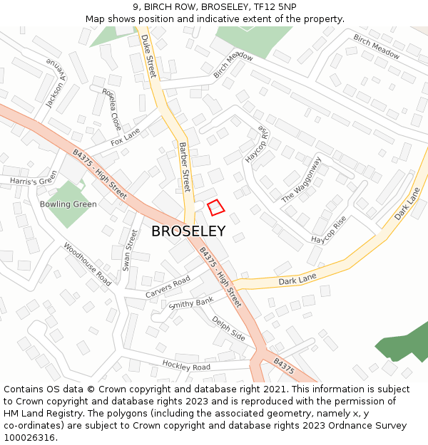 9, BIRCH ROW, BROSELEY, TF12 5NP: Location map and indicative extent of plot