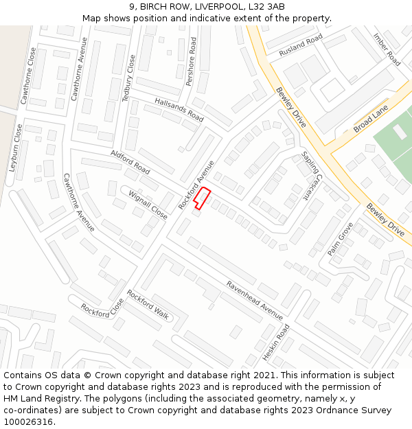 9, BIRCH ROW, LIVERPOOL, L32 3AB: Location map and indicative extent of plot