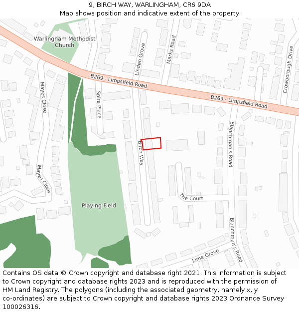 9, BIRCH WAY, WARLINGHAM, CR6 9DA: Location map and indicative extent of plot