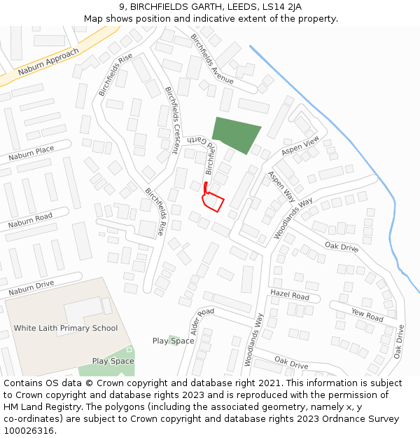 9, BIRCHFIELDS GARTH, LEEDS, LS14 2JA: Location map and indicative extent of plot