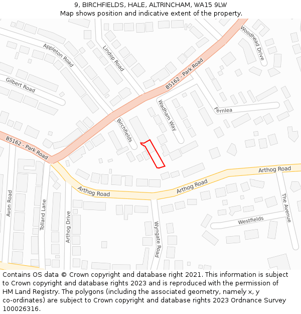 9, BIRCHFIELDS, HALE, ALTRINCHAM, WA15 9LW: Location map and indicative extent of plot