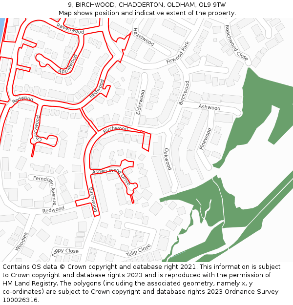 9, BIRCHWOOD, CHADDERTON, OLDHAM, OL9 9TW: Location map and indicative extent of plot