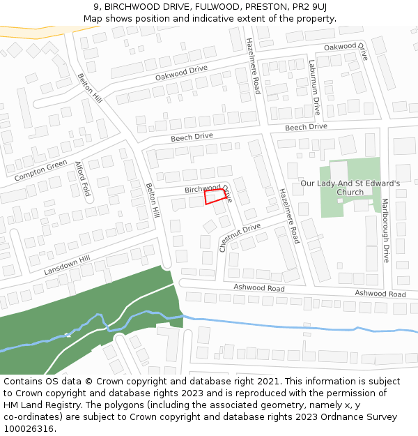 9, BIRCHWOOD DRIVE, FULWOOD, PRESTON, PR2 9UJ: Location map and indicative extent of plot