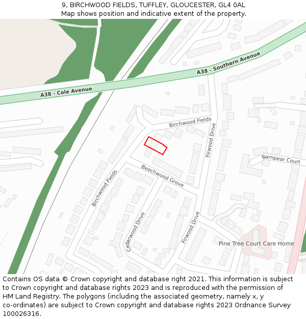 9, BIRCHWOOD FIELDS, TUFFLEY, GLOUCESTER, GL4 0AL: Location map and indicative extent of plot
