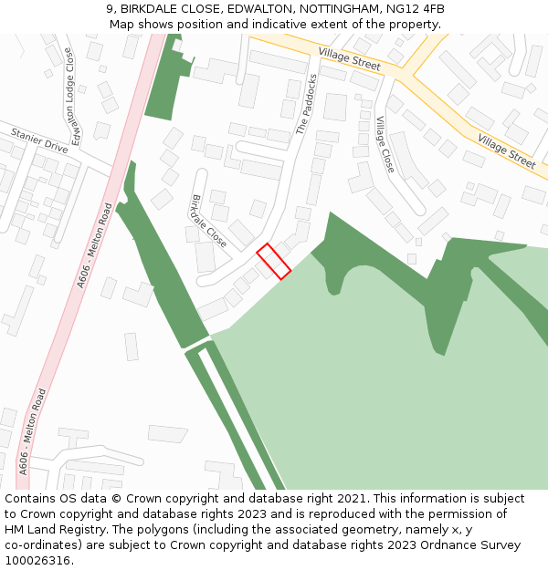 9, BIRKDALE CLOSE, EDWALTON, NOTTINGHAM, NG12 4FB: Location map and indicative extent of plot