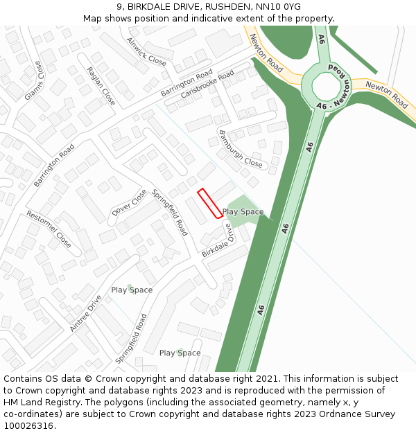 9, BIRKDALE DRIVE, RUSHDEN, NN10 0YG: Location map and indicative extent of plot