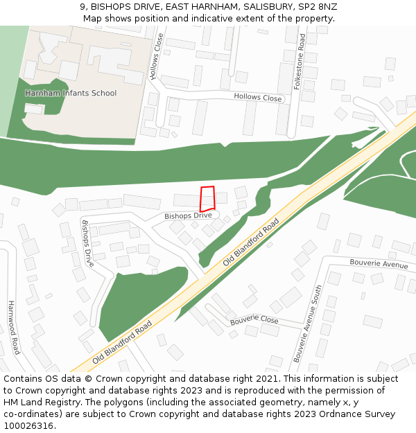 9, BISHOPS DRIVE, EAST HARNHAM, SALISBURY, SP2 8NZ: Location map and indicative extent of plot