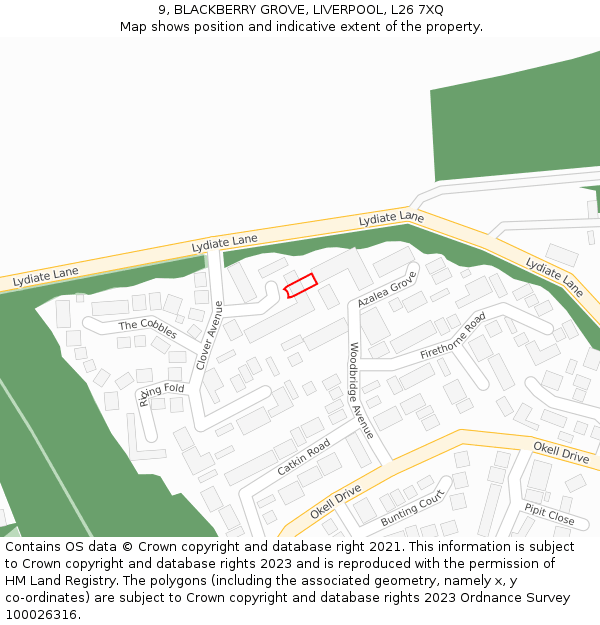 9, BLACKBERRY GROVE, LIVERPOOL, L26 7XQ: Location map and indicative extent of plot