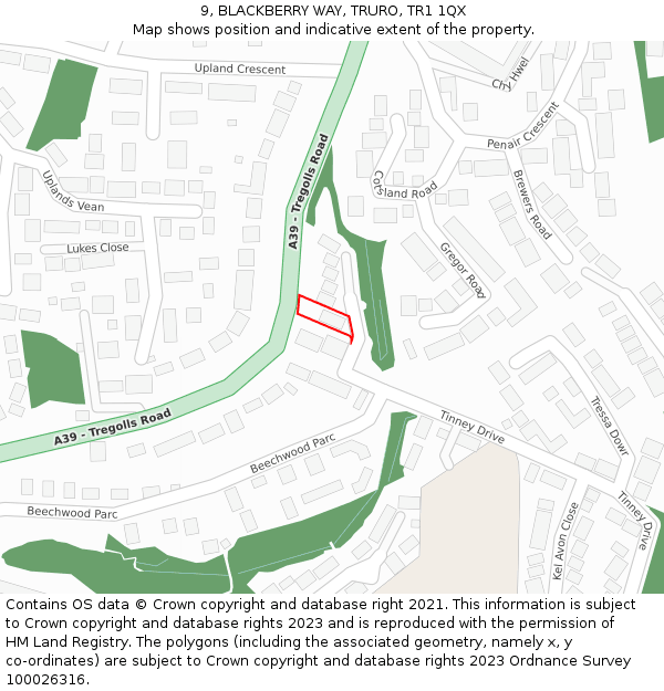 9, BLACKBERRY WAY, TRURO, TR1 1QX: Location map and indicative extent of plot